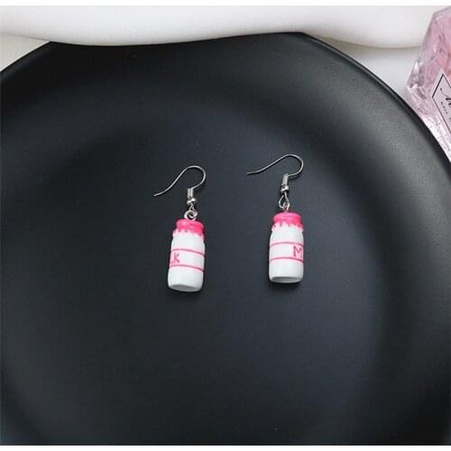 Korean Harajuku Style Cartoon Imitation Milk Bottle Drop Earrings Resin Creative Drinks Jewelry gift for girl Holiday Earrings