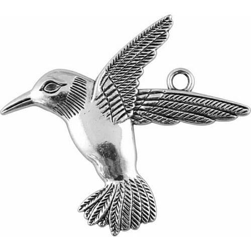 WYSIWYG 1pcs 68x61mm Bird Pendants For Jewelry Making Antique Silver Color Large Bird Pendants Big Bird Charm