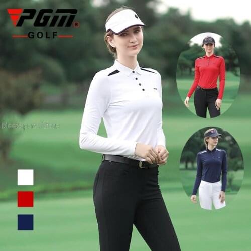 Pgm Golf Womens Long Sleeve T Shirt Sports Wear Spring Autumn Outdoor Leisure Shirts Ladies Polo Collar Golf Tops Pullover