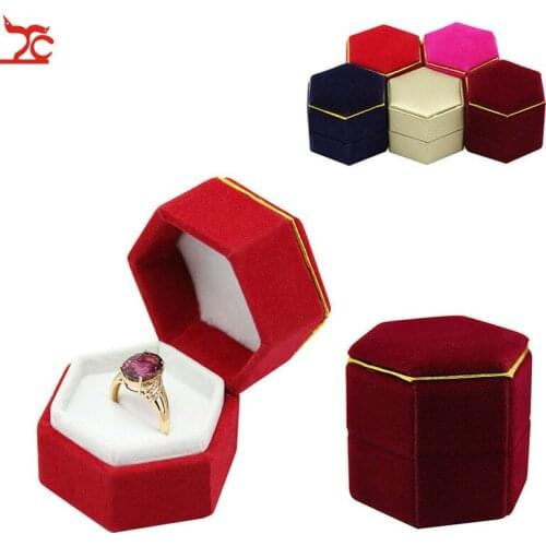 10pcs/lot Hexagonal Finger Ring Box Jewelry Display Holder Velvet Ring Storage Box Case for Ring Earings More Color