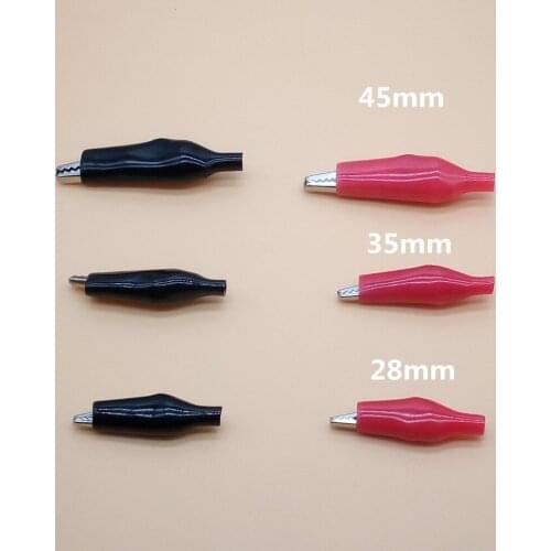 20PCS/Lot 28MM 35MM 45MM Alligator Clip Probe Metal Crocodile Electrical Clamp For Testing Meter Black And Red With Plastic Boot