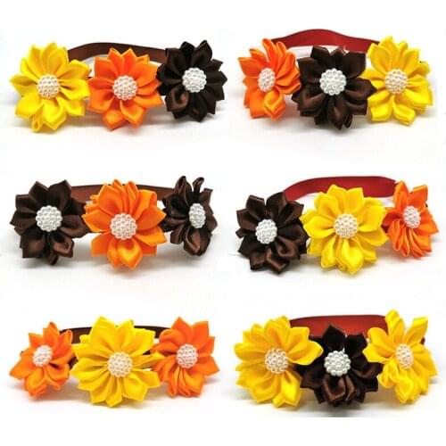 50/100pcs Pet Bow Ties Thanksgiving Dog Accessories Pearl Flowers Fall Dog Pet Bow Tie for Small Middle Dog Grooming Products