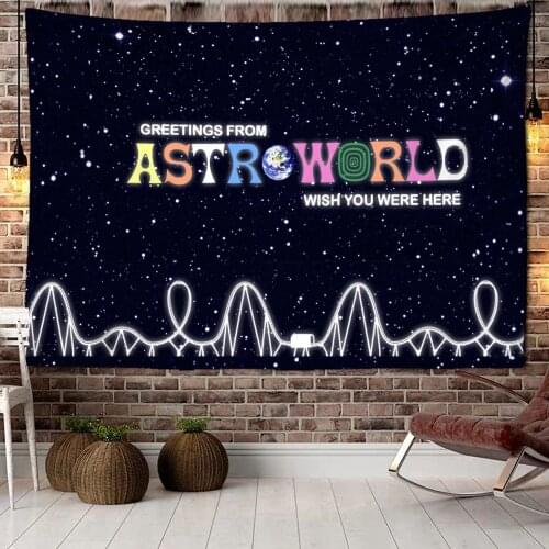 Astro World Letters And Galaxy Tapestry Wall Art Print Psychedelic Witchcraft Bohemian Hippie TAPIZ Home Decor