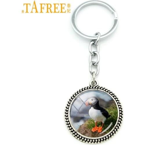 TAFREE Trendy animal jewelry keychain Atlantic Puffin Fratercula Arctica birds art pendant men car key chain ring holder KC258