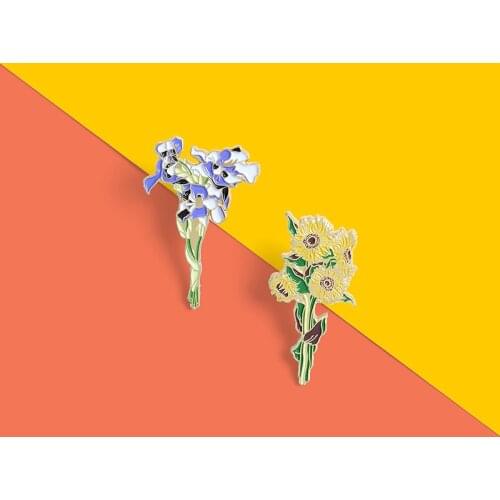 Cartoon Sunflower Iris Optimized Carved Enamel Pin Romantic Brooch Backpack Clothes Lapel Pin Animal Jewelry Gift for Friends