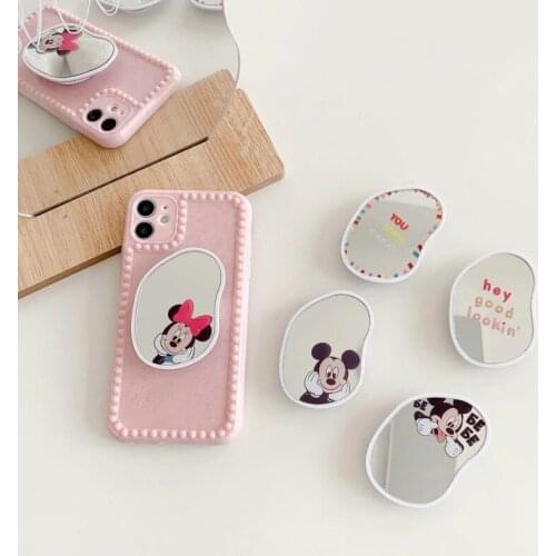 Disney Mickey Minnie Makeup Mirror Mobile Phone Stand Cute Irregular Mirror Desktop Stand Cartoon Anime Lazy Stand Shipping Free