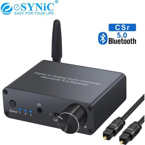 ESYNiC 192k Bluetooth-compatible Digital To Analog Converter Optical Coaxial To RCA 3.5mm DAC Converter With Headphone Amplifier