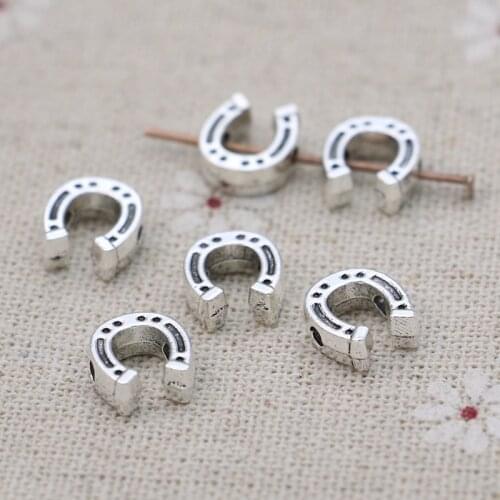 JAKONGO 20pcs Antique Silver Plated Horseshoe Spacer Beads for Jewelry Making Bracelet Accessories DIY Handmade Findings 10x9mm