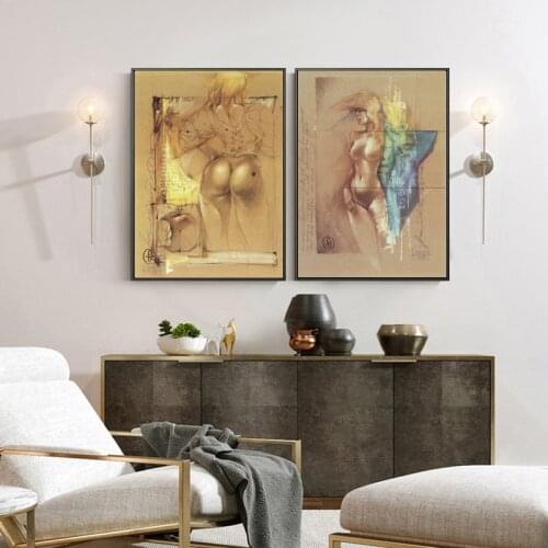 Abstract Nude Women Oil Painting on Canvas Posters and Prints Wall Art Human Body Sketch Pictures for Living Room Decor No Frame
