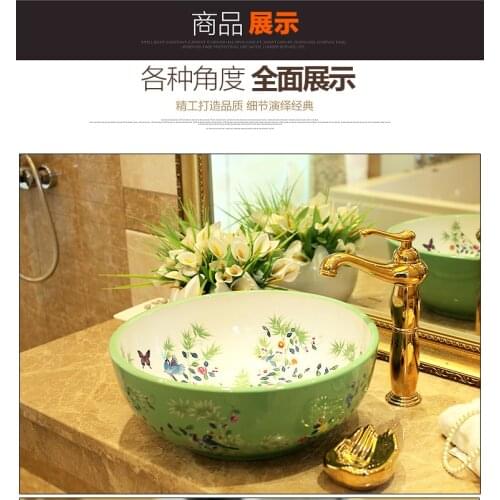 China Artistic Handmade Engraving Ceramic wash basin Lavobo Round Countertop carved wash basin hand painted porcelain sinks