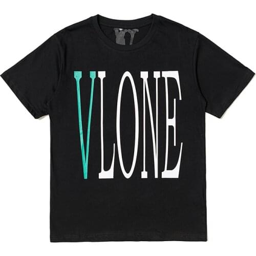 Classic Vlone Short-sleeved Female Couple Loose Street Hip-hop Big V Trend T-shirt Mens Cotton Round Neck 028