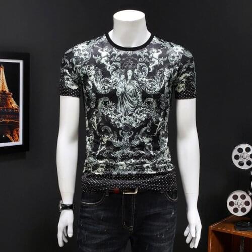 Harajuku Korean Top Short Tee Fashion Flower Print T Shirt Camiseta Club Party Cloth Homme Hombre Manga Corta 2020 Summer
