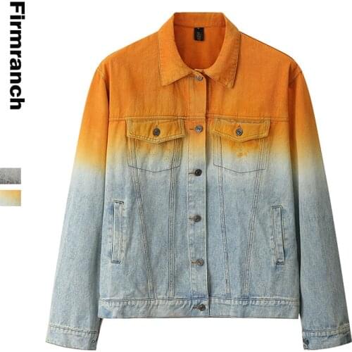 Firmranch New Men/Women Couple Gradients Washed Denim Jacket Girls BF Sytle Street Wear Hip Hop Casual Loose Make Old Jeans Coat