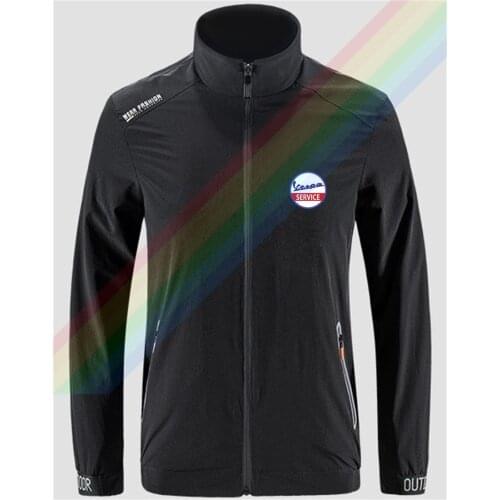 Vespa Hot Sale Circular Service Logo Breathable Jacket Men Outdoor Zippered Comfortable Light Soft Fashion Casual Front Printing