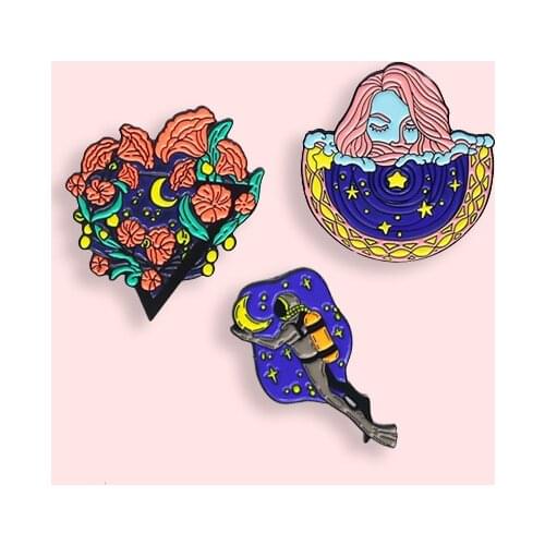 Fashion Aesthetic Ocean Goddess Metal Enamel Brooch Cartoon Diver Badge Temperament Lapel Backpack Jewelry Accessories Gift