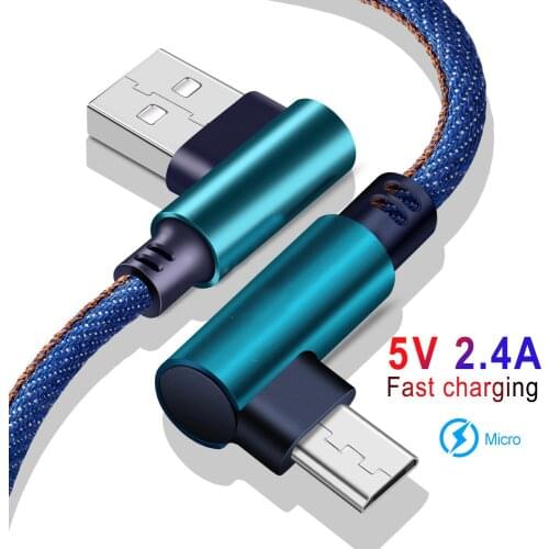Micro USB Cable 90 Degree 2.4A Fast Charging For Samsung Xiaomi Huawei Mobile Phone Charger Android Mobile Phone Cables