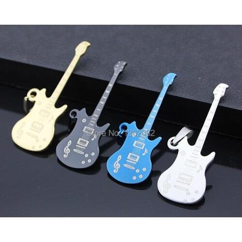 Fashion Men Womens Jewelry Stainless Steel Music Symbol Guitar Pendant Chain Necklace Gift MN287