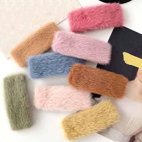 New Hot Korea Winter Plush Hairpins Solid Color Faux Fur Hair Clips Girls Barrettes Fashion Kids Soft Hair Accessories