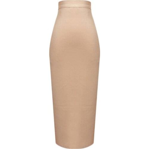Nude high waist 2020 sexy new fashion rayon midi calf bandage pencil skirt