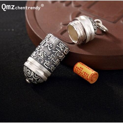 Openable Pure 990 Sterling Silver Tube Locket Pendants Buddhist Shurangama Mantra Bottle Urn Necklace Classic Buddhism Jewelry