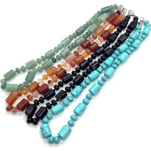 Natural Stone Necklace Abacus Cylindrical Bead White Turquoise Colored Stone Agate Fashion Charm Lady Necklace Jewelry