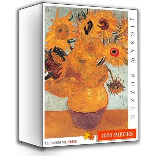Oil Painting Puzzle Wooden 1000 Pieces Puzzles for Adults Van Gogh Sunflower 1000 Pieces Customized Jigsaw Puzzle Toy Home Decor