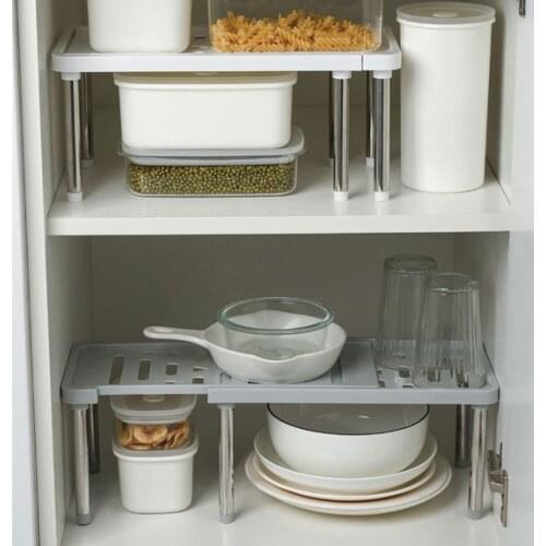 Kitchen Cabinet Storage Shelf Adjustable Spice Racks Stackable Organizer Kitchen Bathroom Shoe Holder Shelves Under Sink Rack