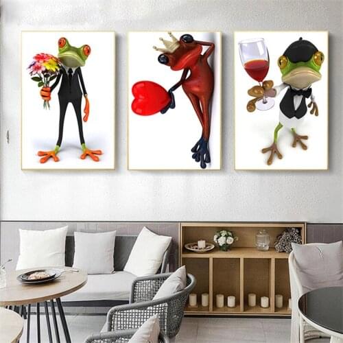 Romantic Frog Posters and Prints Animal Canvas Painting Scandinavian Modern Minimalist Nordic Art for Baby Kids Room Home Decor