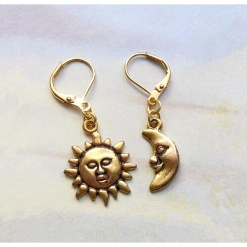 Sun and Moon Earrings , Asymmetrical Earrings , Dangle Earrings, Celestial Earrings , Moon& Sun,Celestial Gift