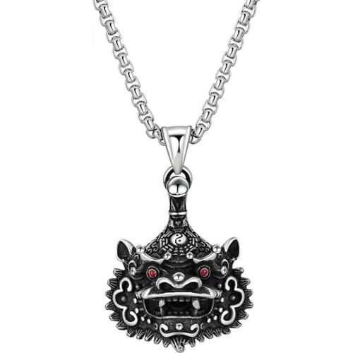 Retro Personality Animal Lion Head Pendant Necklace Titanium Steel Taoist Religious Totem Necklace Mens Hip Hop Jewelry