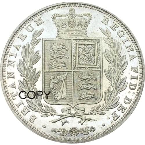 United Kingdom 1/2 Crown 1849 Victoria young head Cupronickel Plated Silver Copy Coins