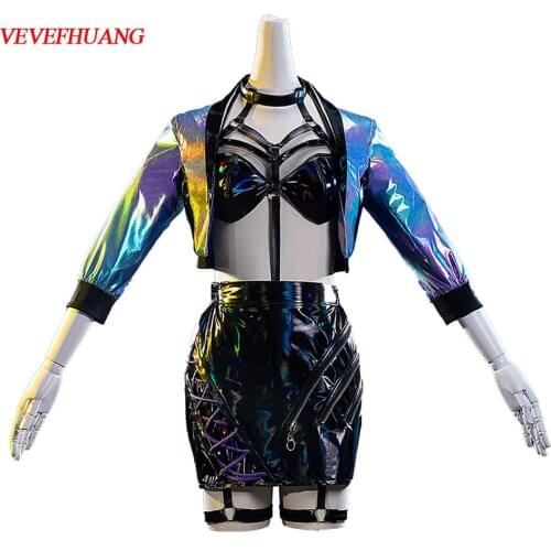 VEVEFHUANG Kосплей Game LOL K/DA Evelynn Cosplay Costume Black Team Suit Halloween Party Outfit Girls Uniform Xmas Sexy Skirt