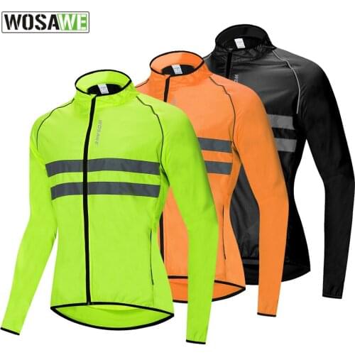 WOSAWE MENS LONG SLEEVES CYCLING JERSEY LIGHT REFLECTIVE WINDPROOF WATERPROOF QUICK DRY PRO BIKER BICYCLE COAT BL215 HOT SALE