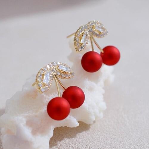 XIYANIKE Lovely Red Cherry Cherries Online Celebrity Earrings Temperament Korea Super Fairy Fruit Earrings