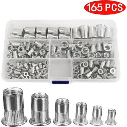 165Pcs/Box M3 M4 M5 M6 M8 M10 Rivet Nuts Flexibility Strong Load-bearing Stainless Steel High Hardness Multiple Flat Head Rivnut