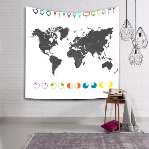 Zeegle World Map Printed Wall Hanging Tapestry European Style Beach Thrown Towel Wall Art Bedspread Dorm Tapestry Picnic Mats
