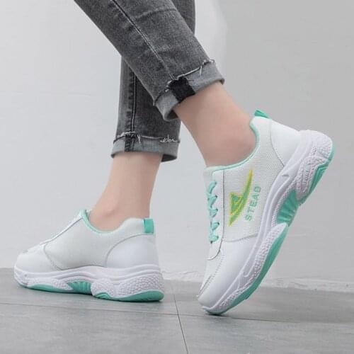 Women Sneakers 2020 New Pu Leather Sport Running White Shoes Ladies Casual Shoes Lace Up Chunky Sneaker zapatos mujer 8442G
