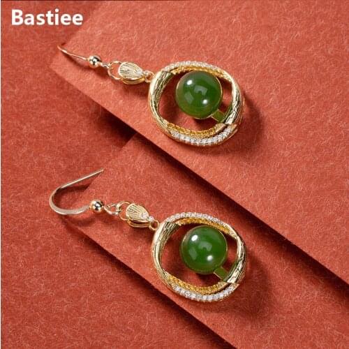 Bastiee 925 Sterling Silver Drop Earrings For Women Dangle Jewelry Gold Plated Jasper Zircon Earings
