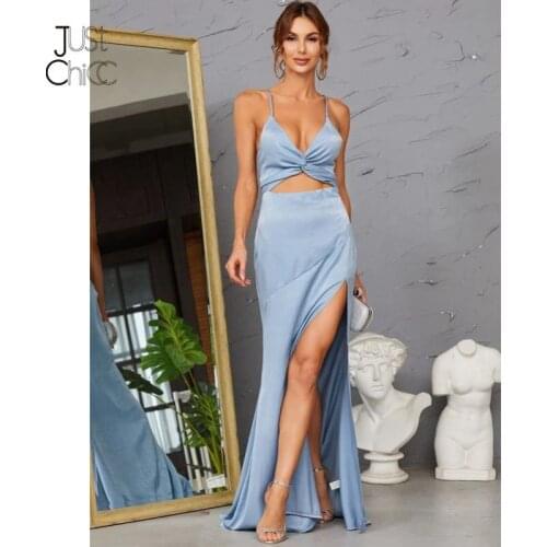 Justchicc Hollow Out Side Split Sexy Dress Women Criss Cross Backless Maxi Long Dresses Elegant V Neck Nightclub Party Vestidos