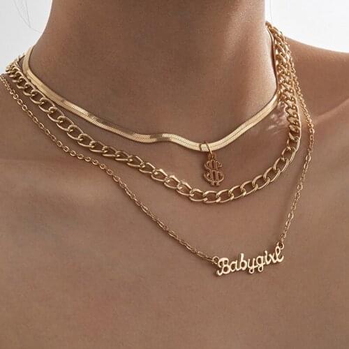 YWZIXLN 2021Trend Elegant Jewelry Multi-layer Snak Geometric Chain Vintage Words Pendant Necklace For Women Fashion N0183