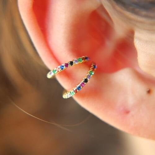 2021 Top Fashion 925 Sterling Silver Semicircle Multicolour CZ Clip Earring Lovely Women Girl Wedding Birthday Fine Jewelry Gift