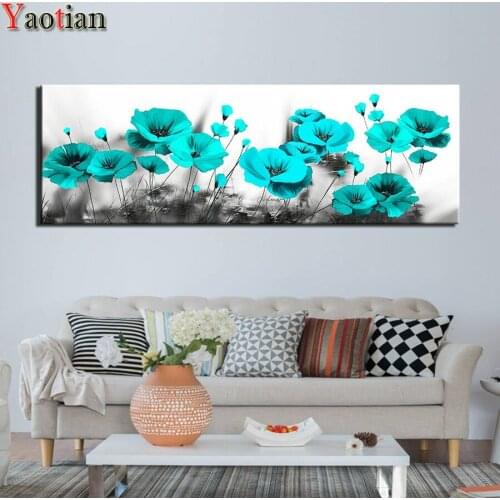 5D Diy Diamond Painting Cross Stitch full Square round Diamond Embroidery Blue poppies flower picture for room Decor