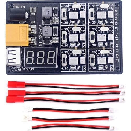 RC 6-in-1 1S Lipo LiHv Battery Charger Board 7-25V input voltage for Tiny 6 7 QX65 Mobula7 Mobula 6 Quadcopter FPV Racing Drone