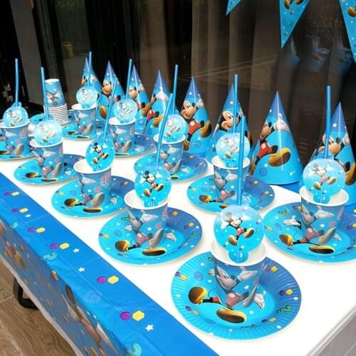 63Pcs Mickey Mouse Theme Cartoon Kids Boys Baby Birthday Decorative Party Event Supplies Favor Items For Children 10 People
