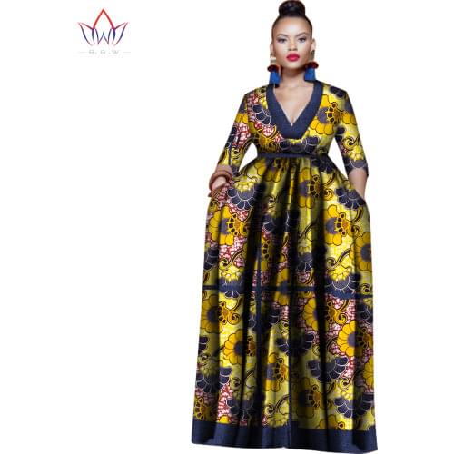 2020 Fashion African Dresses for Women Dashiki Plus Size African Clothes Single Puff Sleeve Long Dress for Lady WY3192
