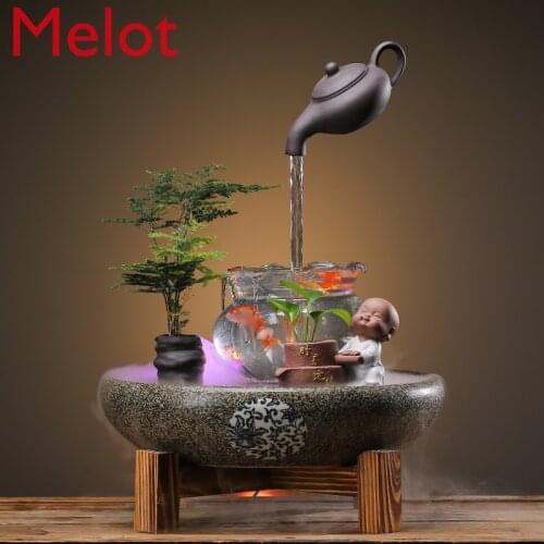 Circulation Water Fountain Lucky Feng Shui Wheel Home Chinese Suspension Fish Tank Ceramic Office Gift Decoration