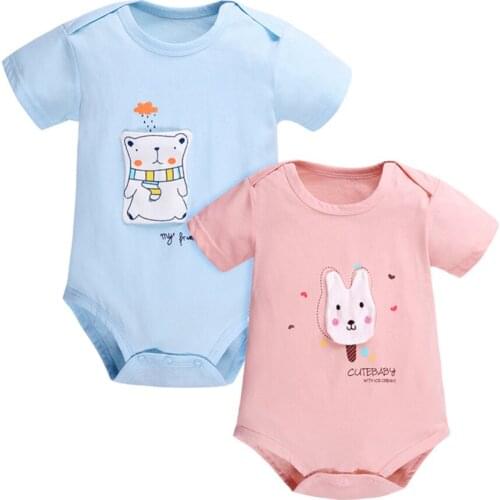 Baby Bodysuits 2PCS Baby Summer Ropa Cotton Clothes Short Sleeve Cartoon Bear Rabbite Baby Jumpsuit Little Kids 6-18M Clothes