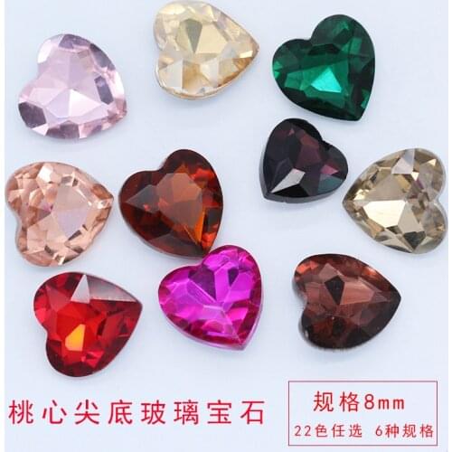 30p 8mm Heart color pointed foiled back strass stone faceted crystal glass diamante rhinestones jewels Beads Nail Art Decoration