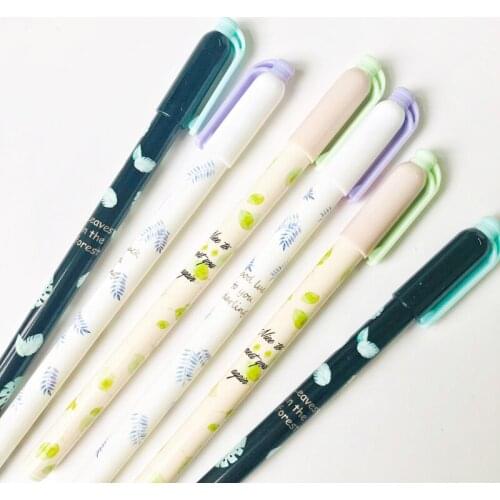 3 Pcs Leaf Style Gel Pen School Office Supply Student Stationery Black Ink 0.5mm