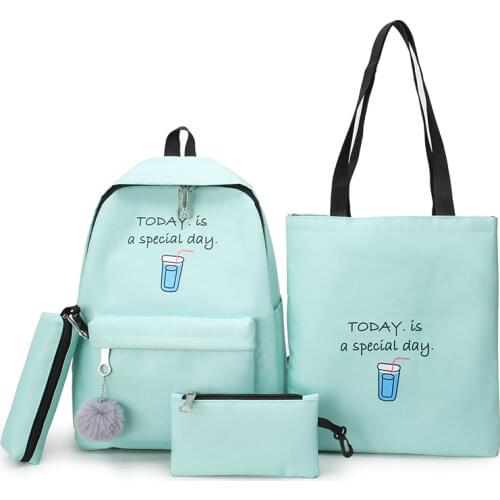4 pcs sets canvas Schoolbags For Teenage Girls Female Children Shoulder Bags New Trend Female Backpack Fashion Women Backpack